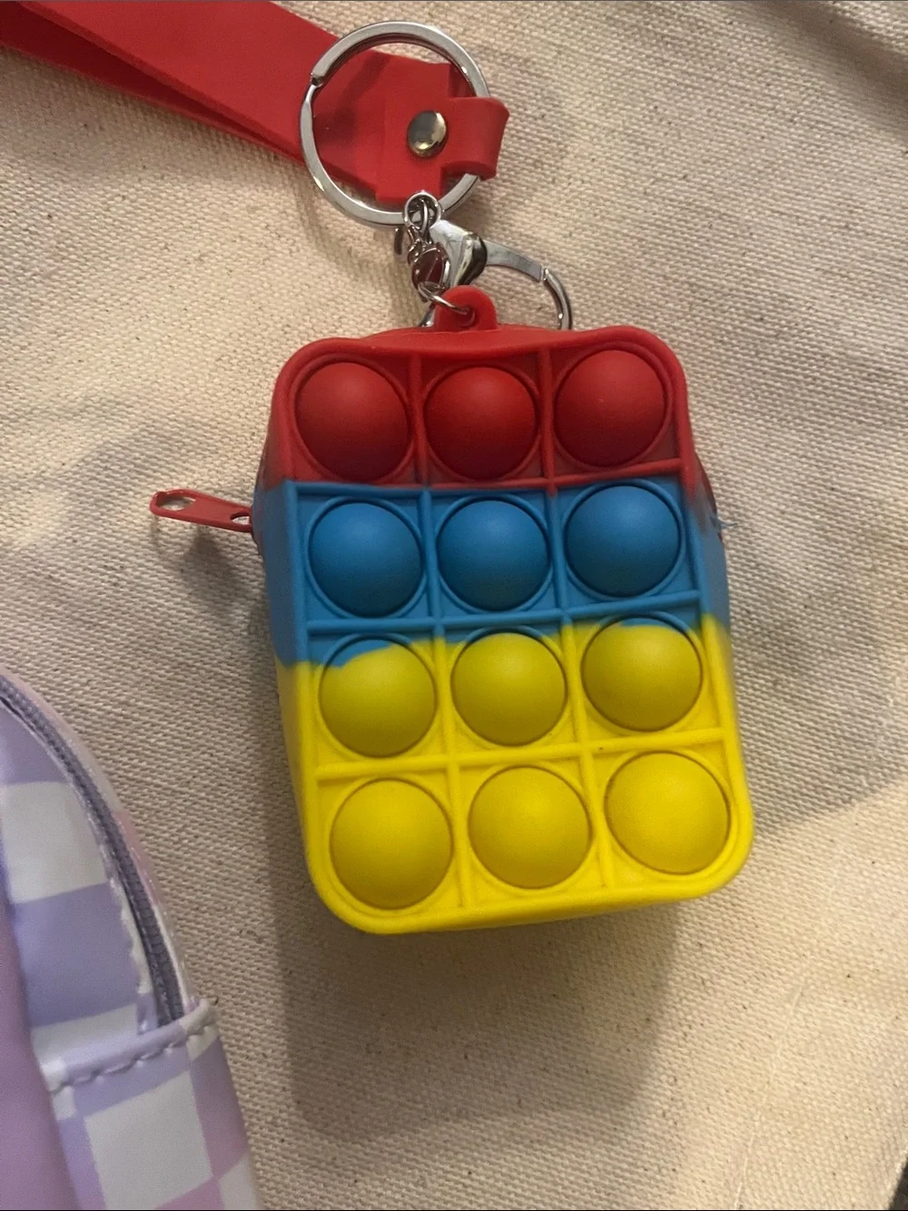 Kids Multicolor Checker Mini Backpack Keychain with Rainbow Pop-It Fidget 2pc 98